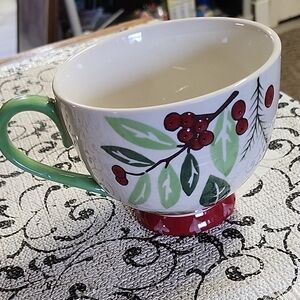 Festive Holiday Mug with Green Handle and Red Accents